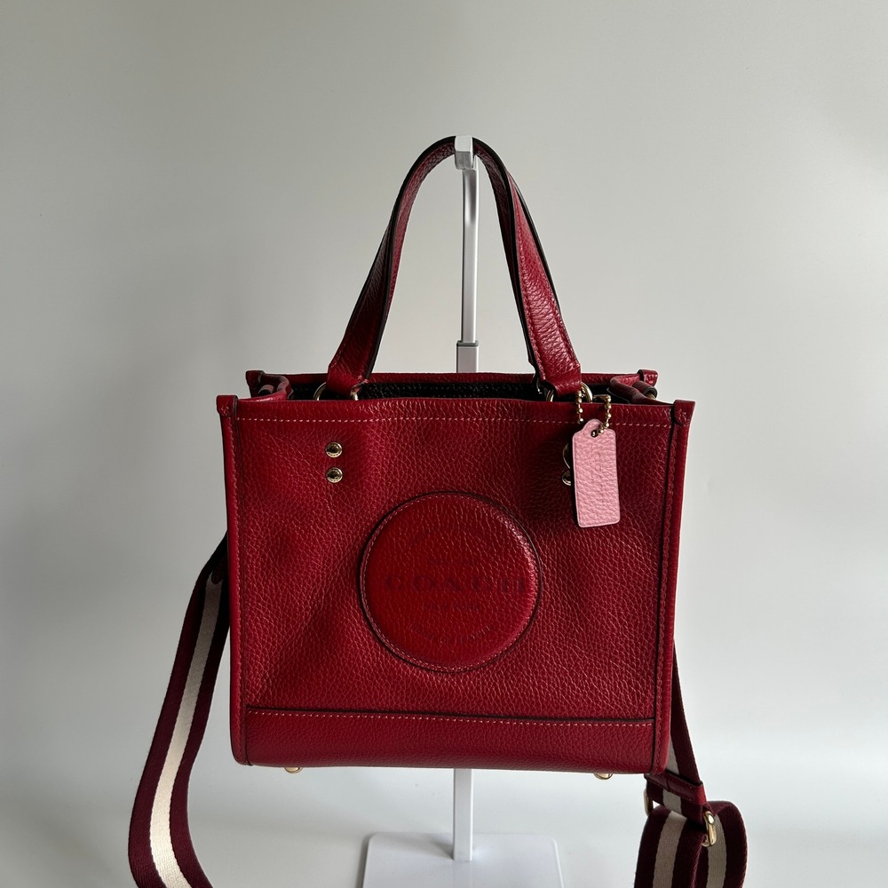 Coach Dempsey Tote 22 Red Refined Pebble Leather Bag C7683